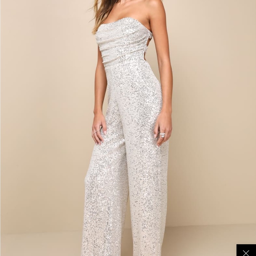 Elegant Strapless Silver Jumpsuit